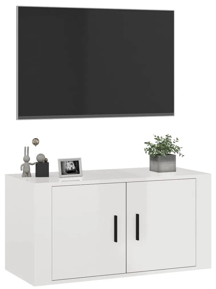 Móvel de TV de parede 80x34,5x40 cm branco brilhante