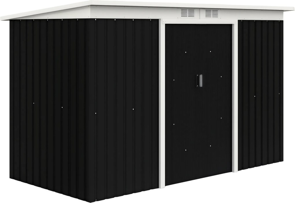 Outsunny Abrigo de Jardim Grande 3,2 ㎡ Aço Galvanizado com Porta Corredeira Ventilações Exterior 280x130x158-172 cm Cinza Escuro | Aosom Portugal