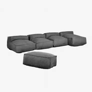 Sofá Modular Chaise Longue De 4 Peças E Puff Para Jardim Dojans Cinza Granito - Sklum