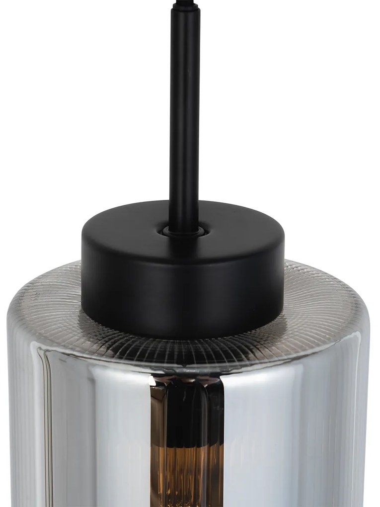 Candeeiro de suspensão Art Deco preto com vidro fumê - Laura