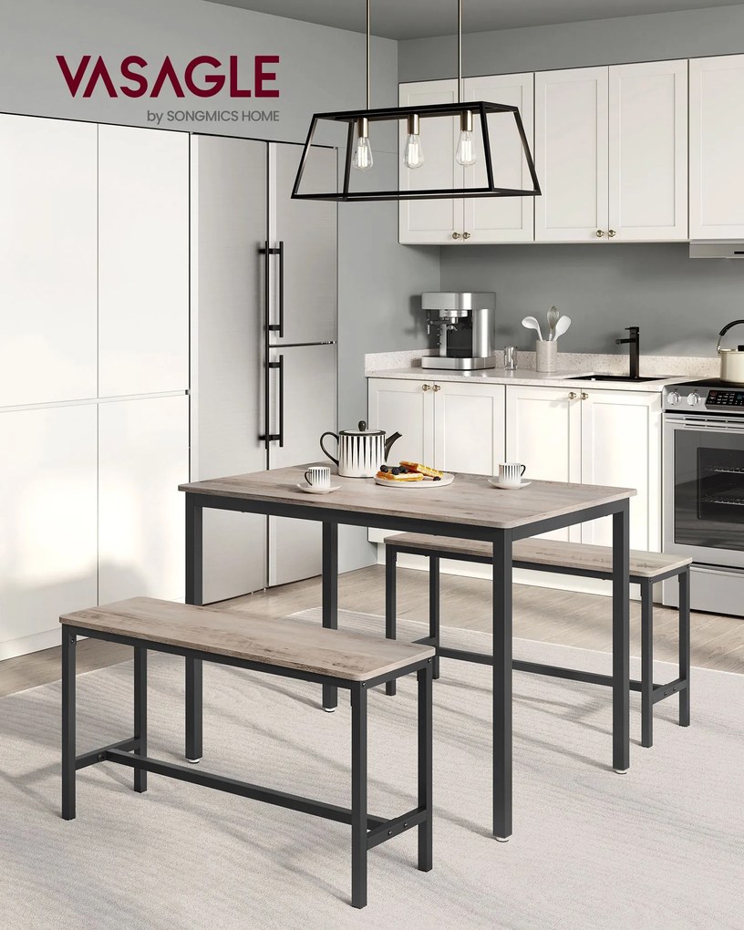 Conjunto Mesa de jantar com 2 bancos, conjunto de 3 peças , greige mesclado + Preto