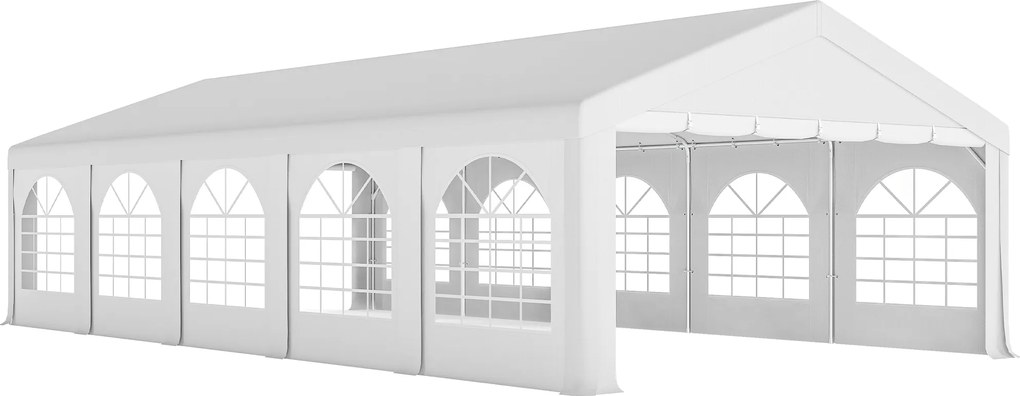 Outsunny Tenda de recepção toldo 5 compartimentos proteção UV40+ estrutura reforçada 10 painéis removíveis 5 x 10 m branco | Aosom Portugal