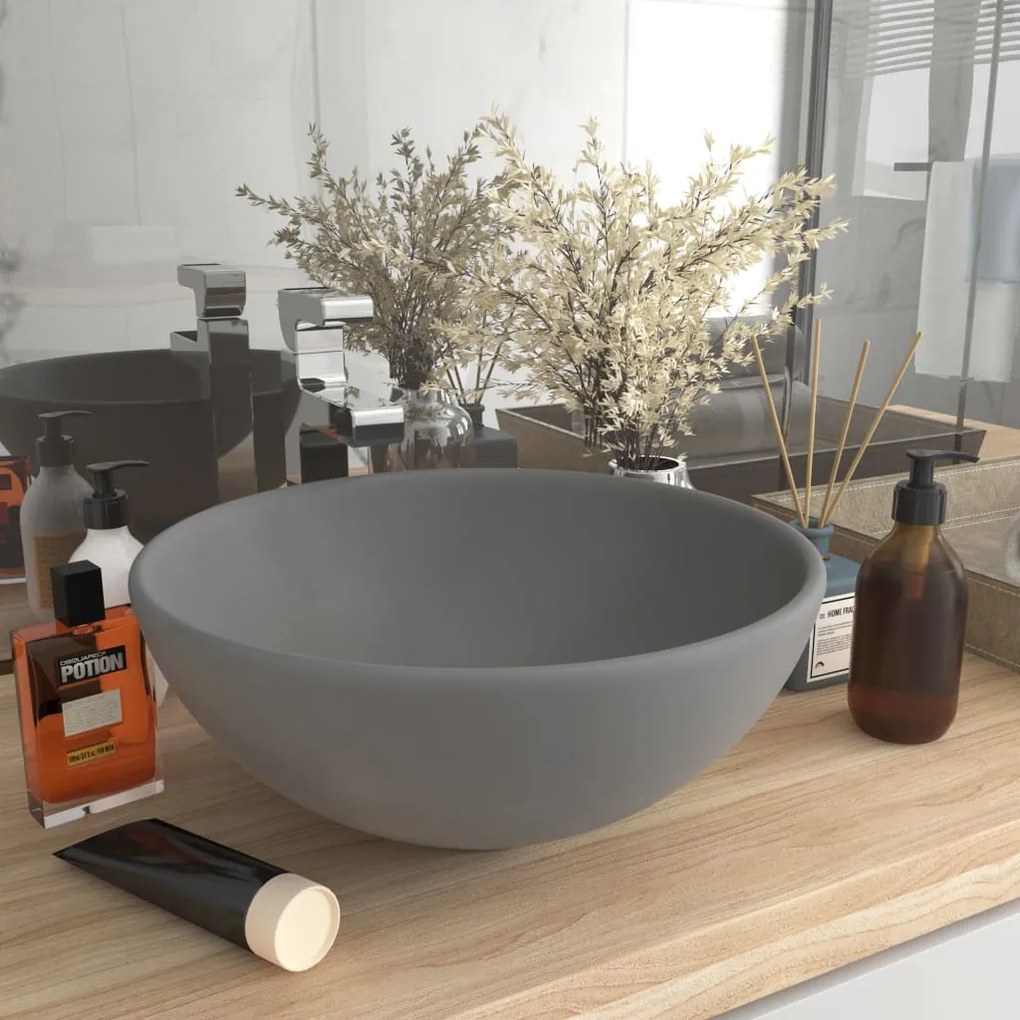 146971 vidaXL Lavatório WC luxuoso redondo 32,5x14cm cerâmica cinzento mate