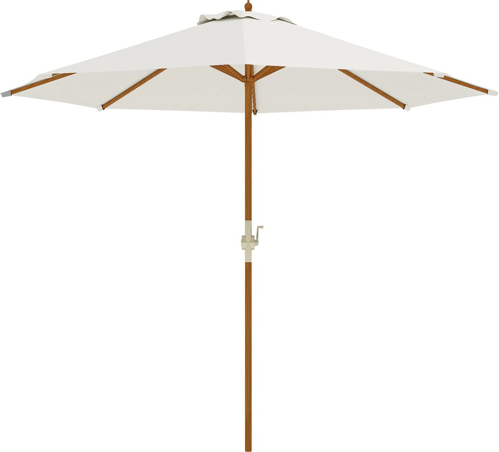 Guarda-sol redondo para exterior, Ø 2,7 x 2,5 m, com manivela para abrir e fechar, mastro em madeira, lona de 180 g/m², bege