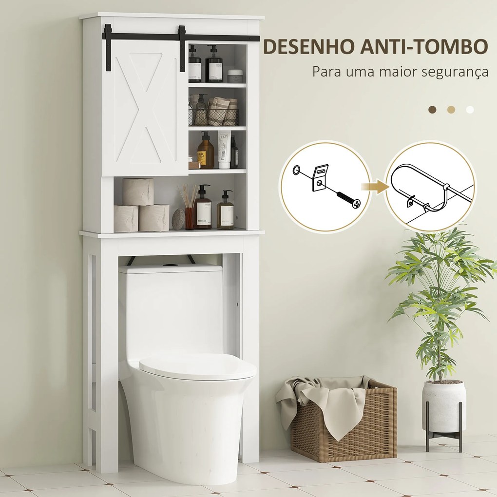 Móvel sobre Sanita com Porta de Correr Estilo Celeiro e 6 Compartimentos Móvel Casa de Banho Rústico 67x25x172 cm Branco