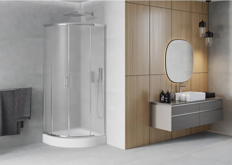 Mexen Rio cabine de duche semicircular 70 x 70 cm, fosco, cromado + base de duche, branco - 863-070-070-01-30-4710