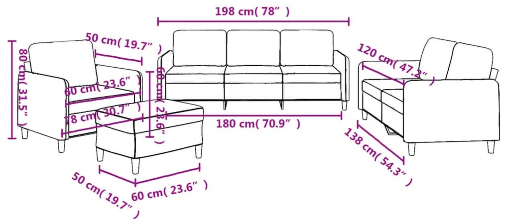 4 pcs conjunto de sofás com almofadões tecido cinza-acastanhado