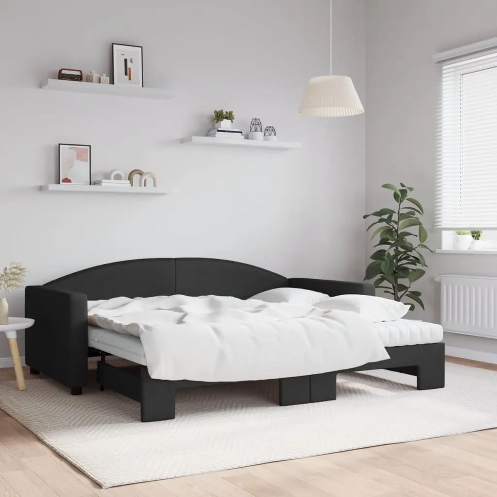 Sofá-cama com gavetão e colchões 90x190 cm tecido preto