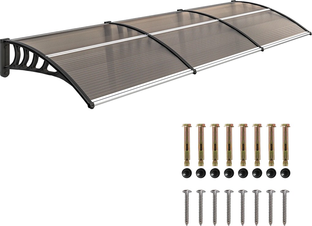 Outsunny Marquise de Proteção 300x96x27cm Marquise Exterior para Portas e Janelas contra o Sol e Chuva Marrom | Aosom Portugal