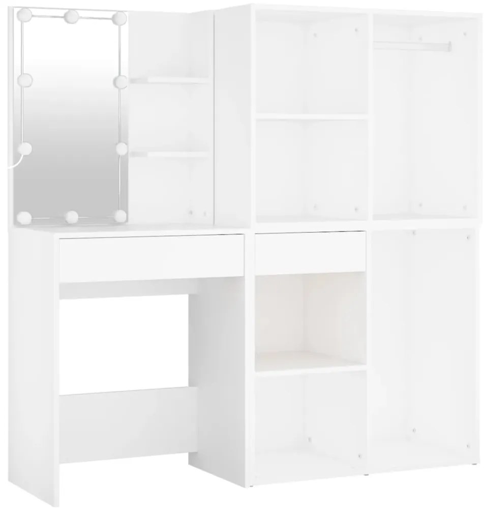 Toucador com 2 armários e luzes LED derivados de madeira branco