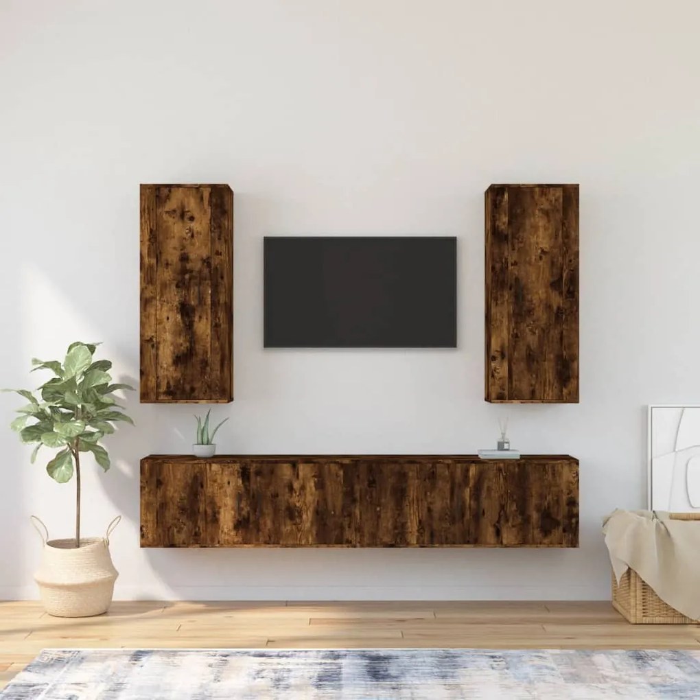 vidaXL Conjunto móveis de TV 4 pcs madeira processada carvalho fumado