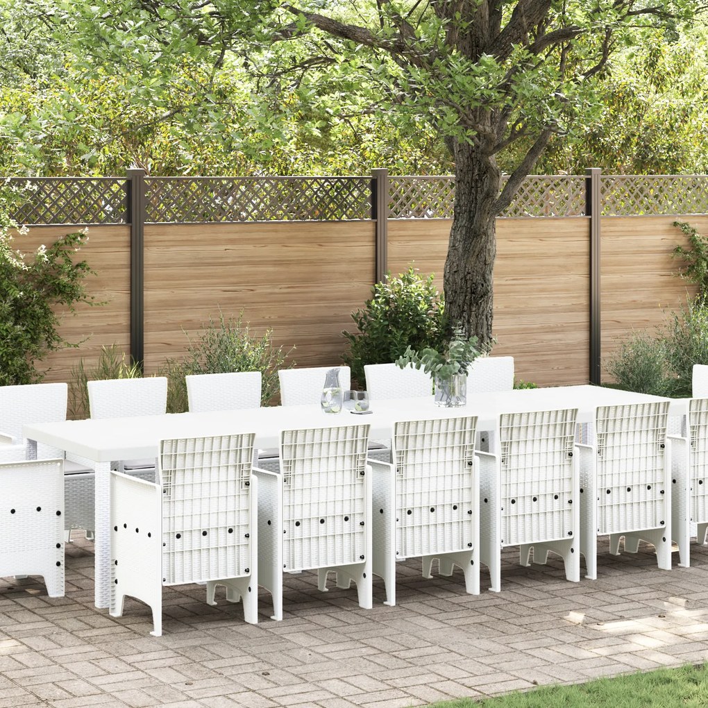 Conjunto de Jantar de Jardim de 15 Peças com Almofadas Branco Polirattan