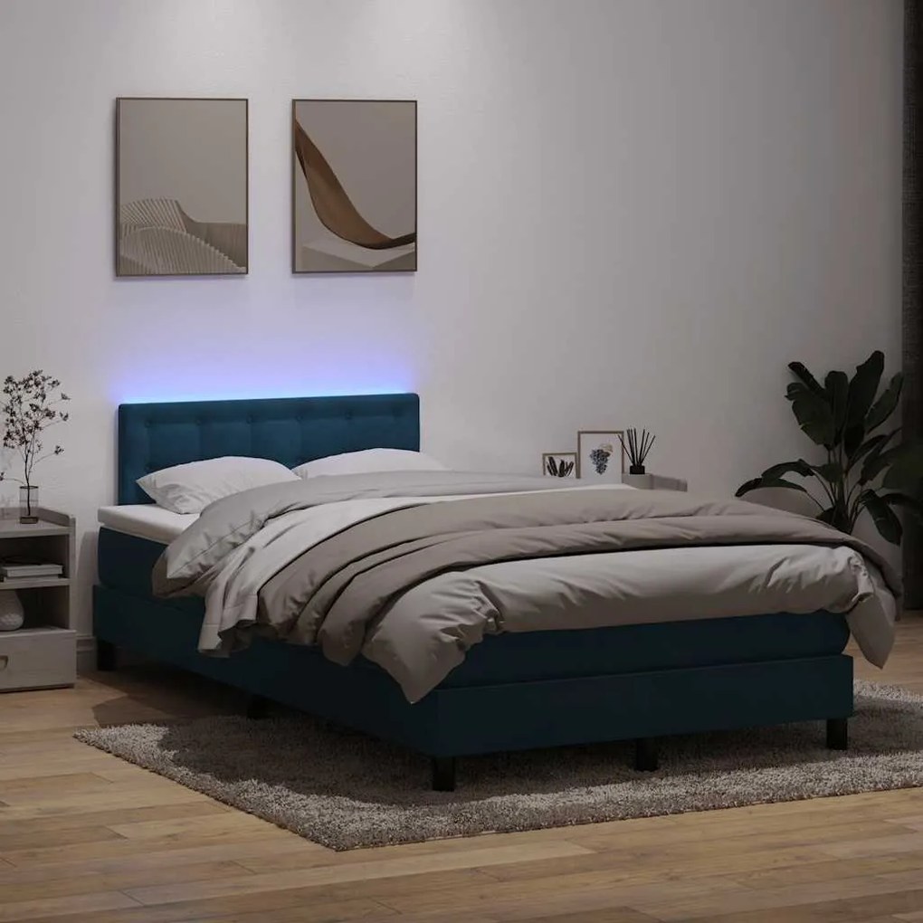 vidaXL Cama com molas/colchão 120x220 cm veludo azul-escuro