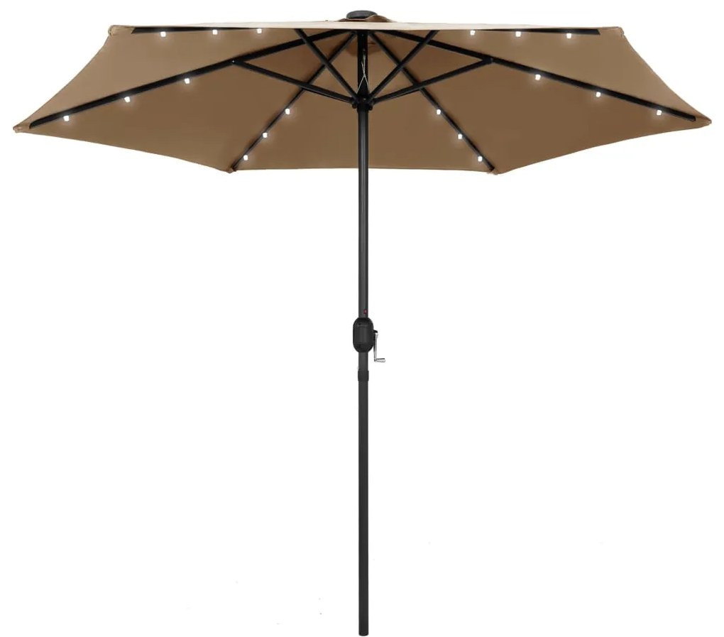 vidaXL Guarda-sol c/ luzes LED/poste alumínio 270 cm cinza-acastanhado