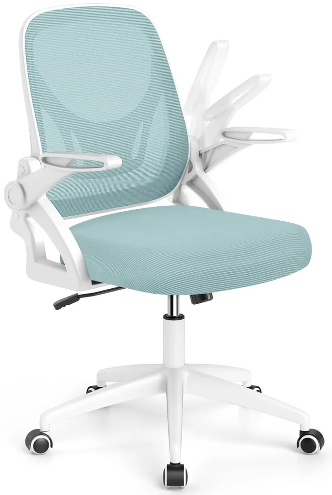 Cadeira de escritório ergonómica com apoio lombar integrado, apoios de braços rebatíveis, rodas universais, altura ajustável, Azul