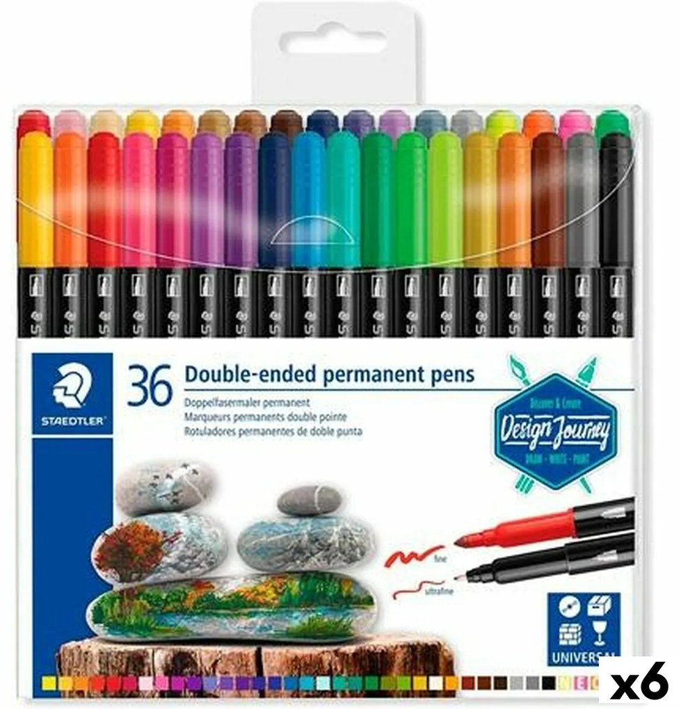 Conjunto de Canetas de Feltro Staedtler Design Journey 36 Peças Ponta Dupla Multicolor (6 Unidades)