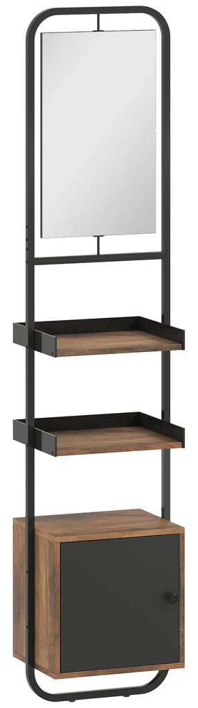 HOMCOM Armário de banheiro com espelho, armário de armazenamento com prateleiras ajustáveis e armário, 40x30x179cm, preto | Aosom Portugal