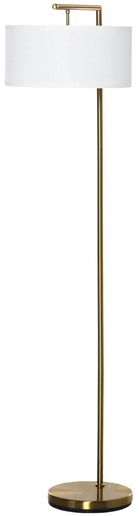 HOMCOM Candeeiro de Pé com Abat Jour em Tecido de Linho e Base Redonda Estável Sala Escritório Quarto 47x37x153 cm Dourado e Branco | Aosom Portugal