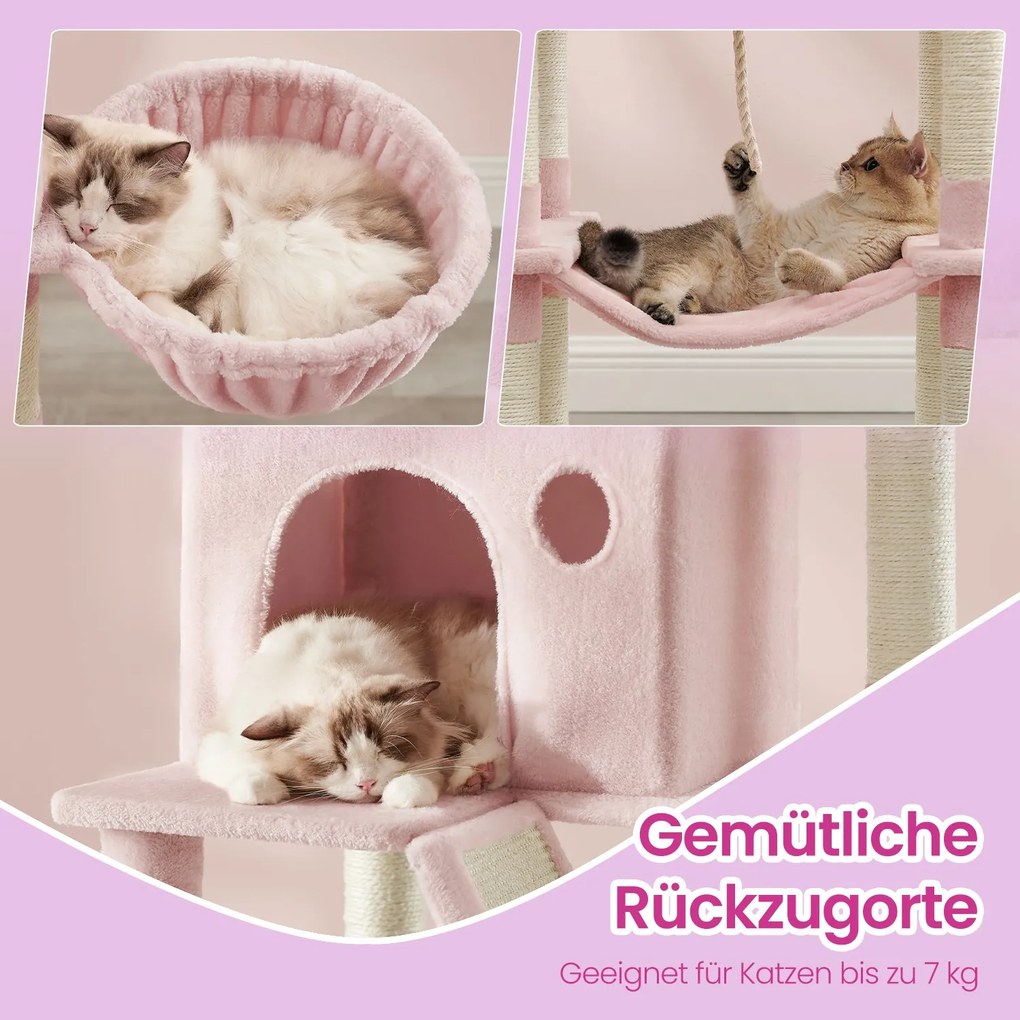 Arranhador para gatos 206 cm de altura, com 13 colunas para arranhar rosa