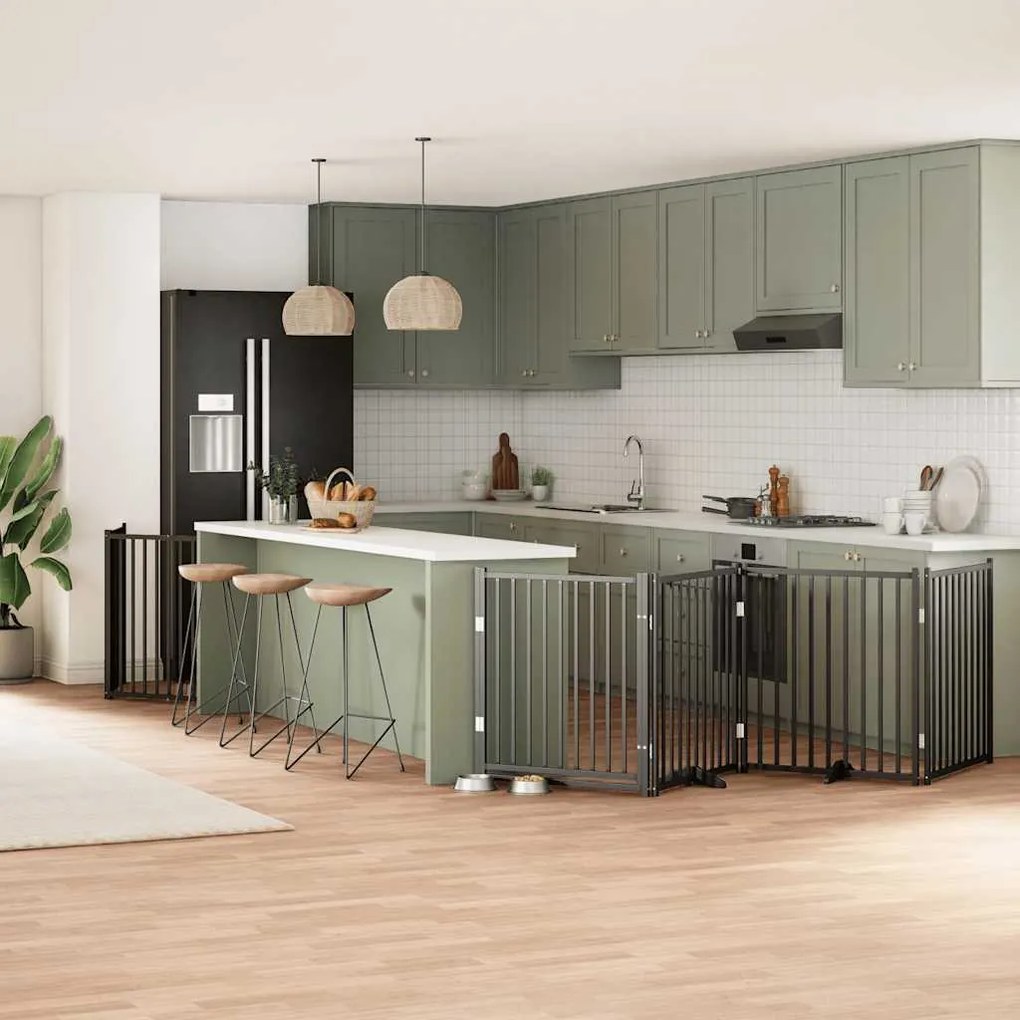 vidaXL Portão p/ cães com porta dobrável 10 painéis 800 cm álamo preto