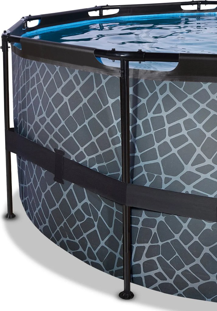 Piscina redonda Stone ø427x122cm com bomba de filtro de areia e cobertura cúpula - cinzenta