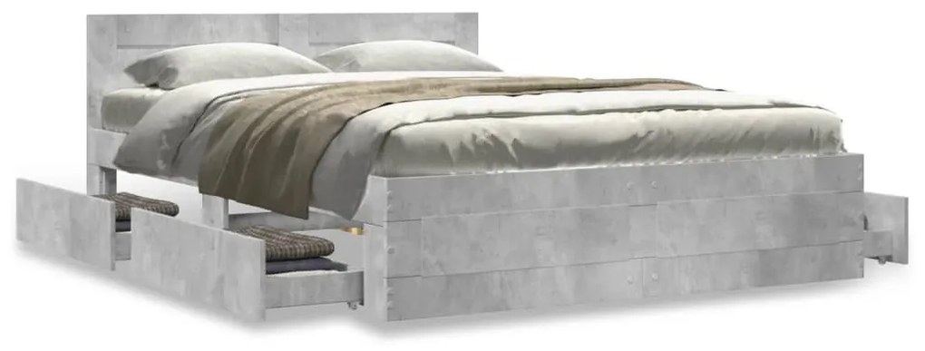 Estrutura de cama c/ cabeceira derivados madeira cinza-cimento