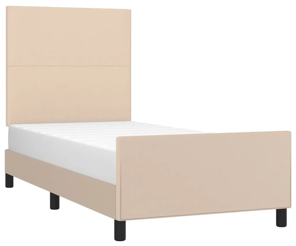 Estrutura cama c/ cabeceira couro artif. 80x200 cm cappuccino