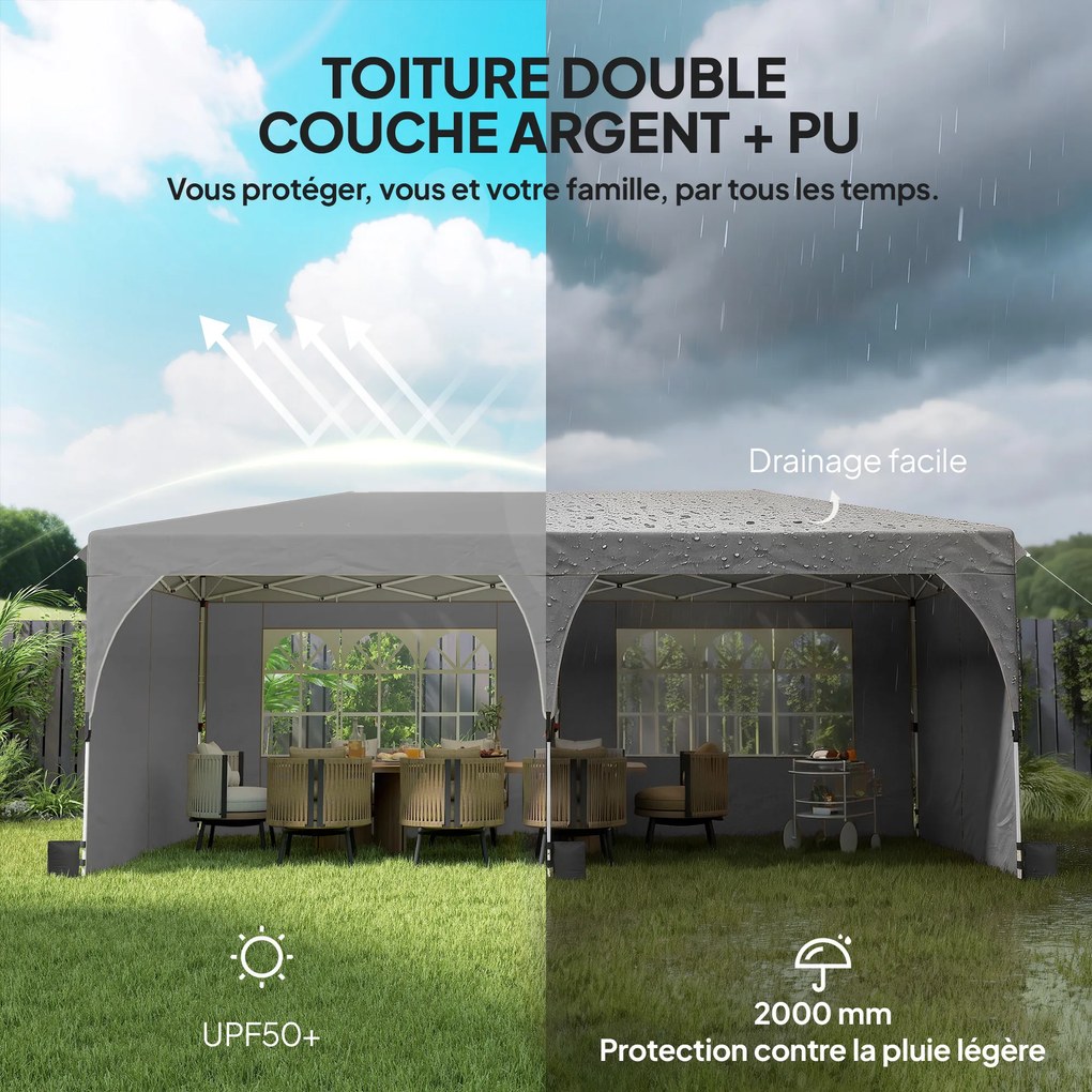 Tenda de jardim 3 x 6 m, tenda pop-up dobrável, com altura ajustável, impermeável, proteção UV50+, cinzenta