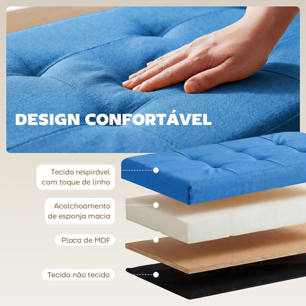 Puff de Armazenamento Banco de Armazenamento Dobrável 84 L 76x38x38 cm Estofado em Linho Sintético Azul Claro