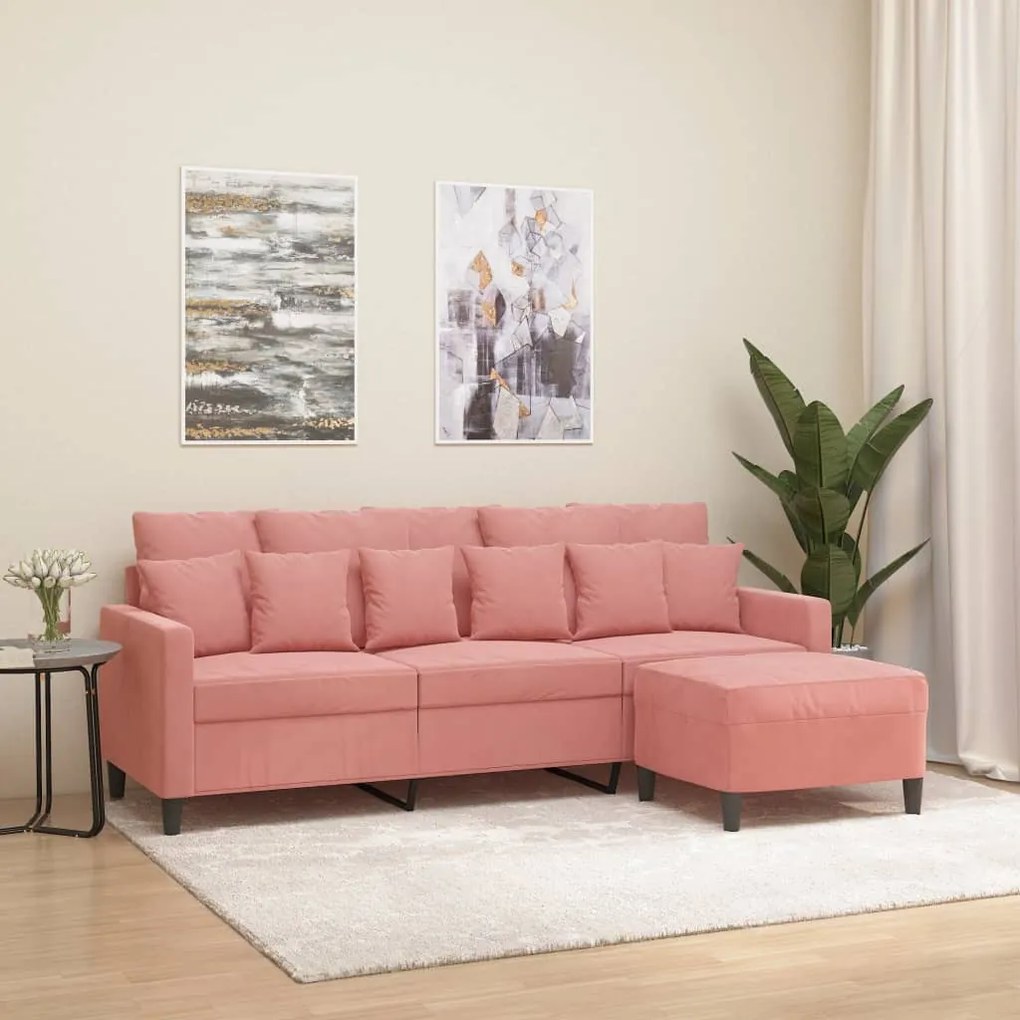 vidaXL Sofá de 3 lugares com apoio de pés 180 cm veludo rosa