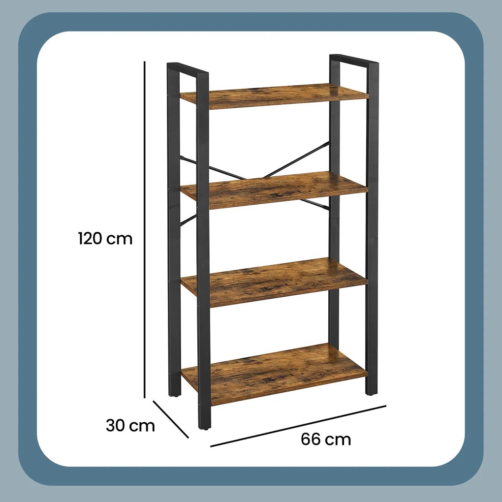 Estante para livros, com 4 prateleiras 30 x 66 x 120 cm castanho-preto