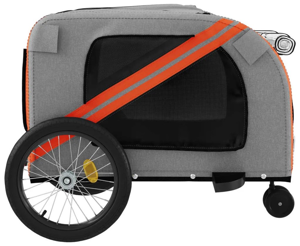 Reboque bicicleta p/ animais tecido oxford/ferro laranja/cinza