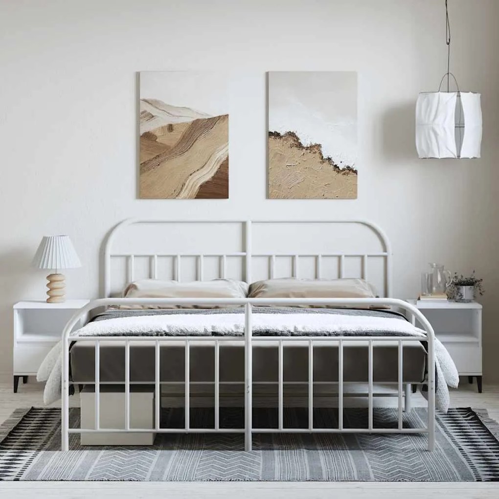 Estrutura de cama com cabeceira e pés 183x213 cm metal branco