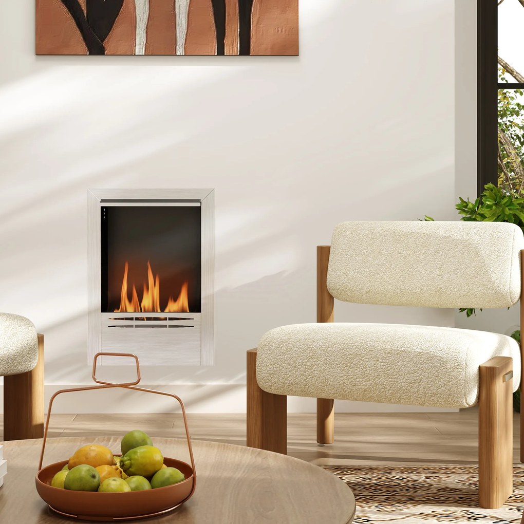 Lareira a etanol em aço inoxidável 48 L x 18 P x 59 A cm, capacidade de 0,9 litros, autonomia de até 3,3 horas, prateada