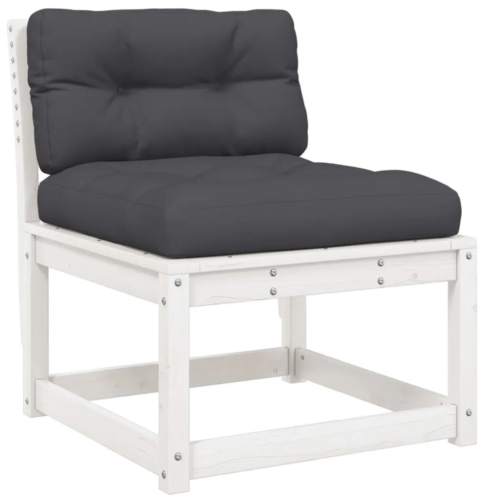 5 pcs conj. lounge de jardim c/ almofadões pinho maciço branco