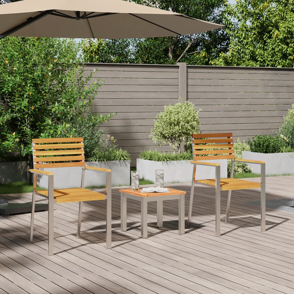 Conjunto de Jantar de Jardim vidaXL 3 Peças Madeira Maciça de Acácia