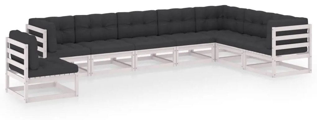 vidaXL 8 pcs conj. lounge de jardim c/ almofadões pinho maciço branco