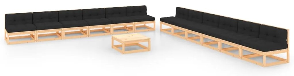 13 pcs conjunto lounge de jardim c/ almofadões pinho maciço