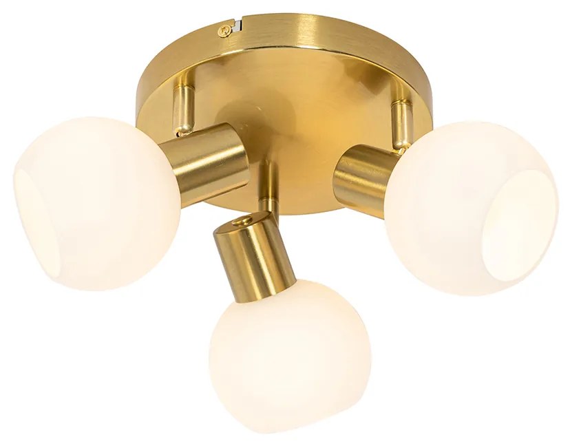 Candeeiro de teto spot dourado com vidro opal 3 luzes ajustável - Anouk