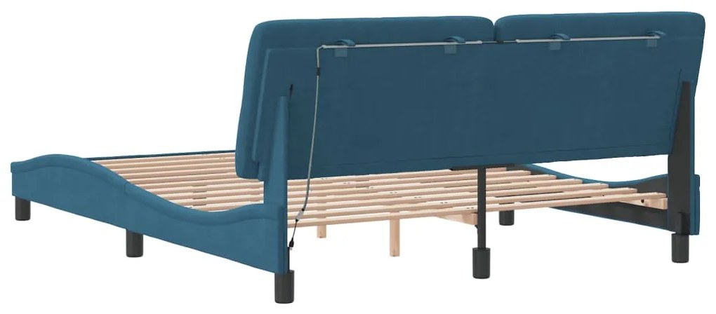 Estrutura de cama c/ luzes LED 160x200 cm veludo azul