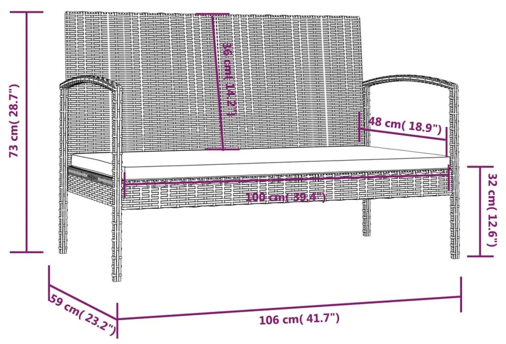 8 pcs Conjunto lounge de jardim com almofadões vime PE castanho