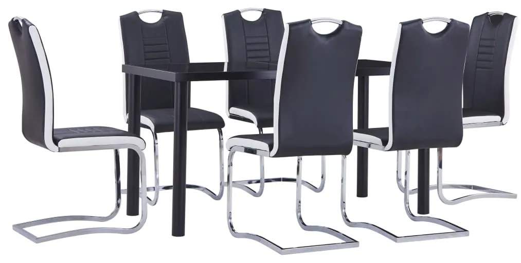 7 pcs conjunto de jantar couro artificial preto