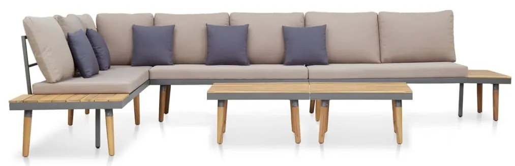 7 lugares conjunto lounge jardim + almofadões acácia castanho