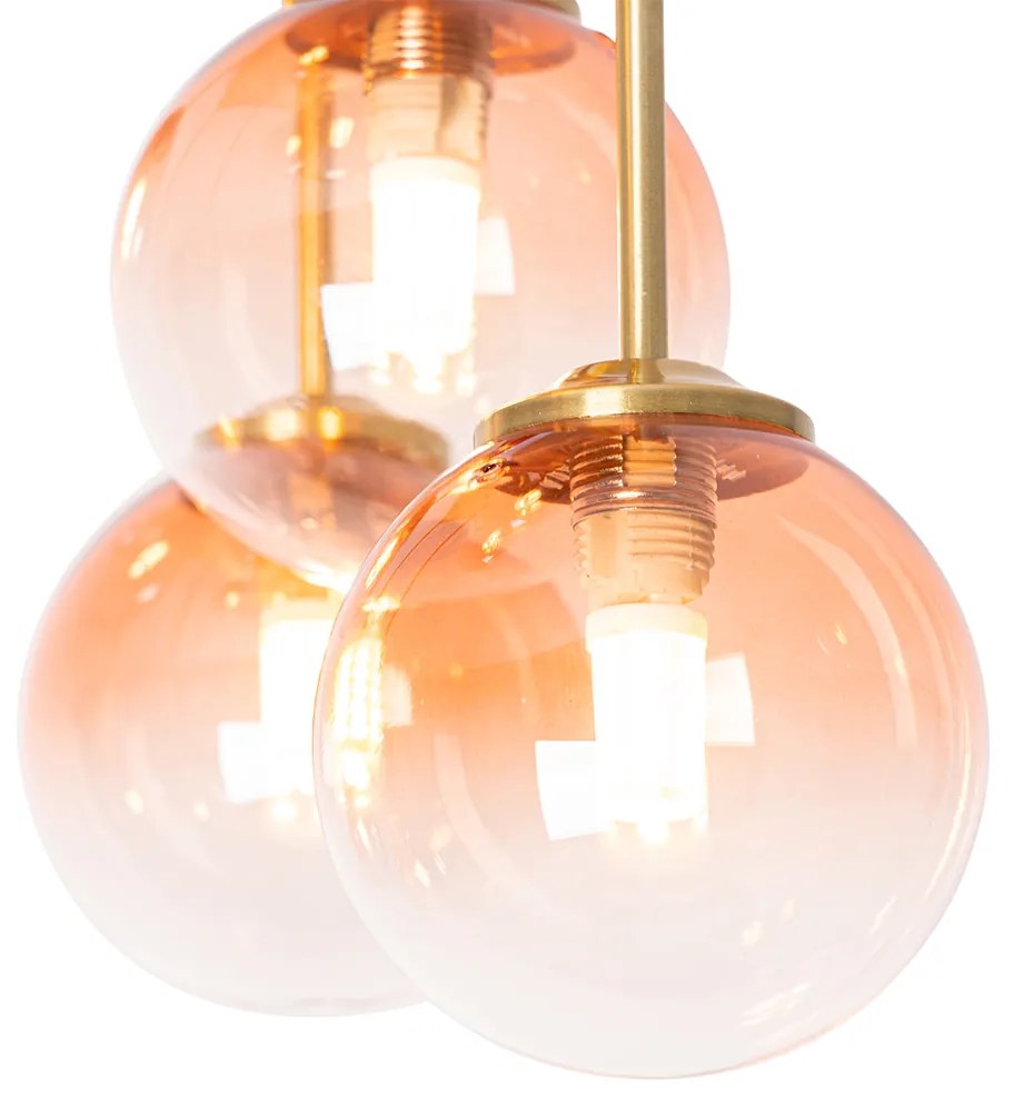Candeeiro de teto Art Deco dourado com vidro rosa 9 luzes - Athens Art Deco