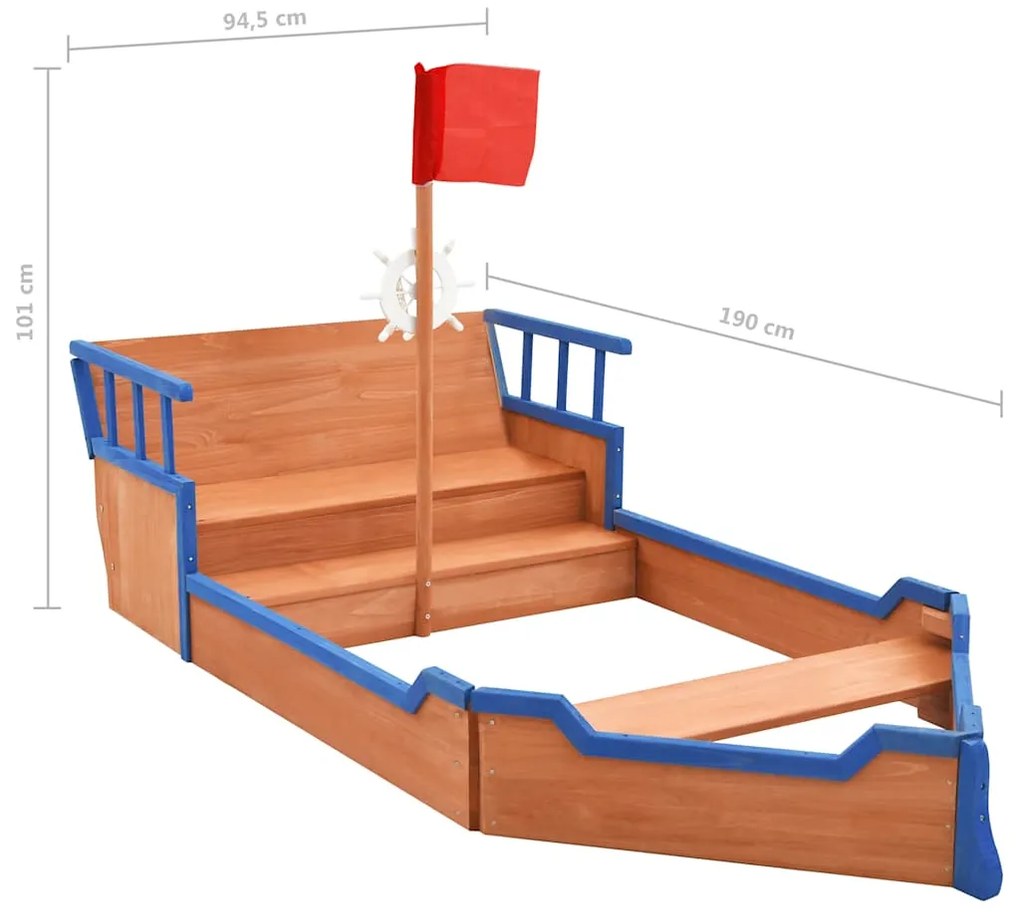 Caixa de areia navio pirata 190x94,5x101 cm madeira de abeto