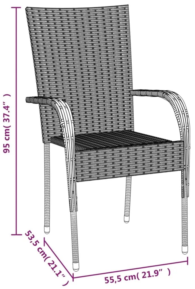 7 pcs conjunto de jantar p/ jardim vime PE cinzento