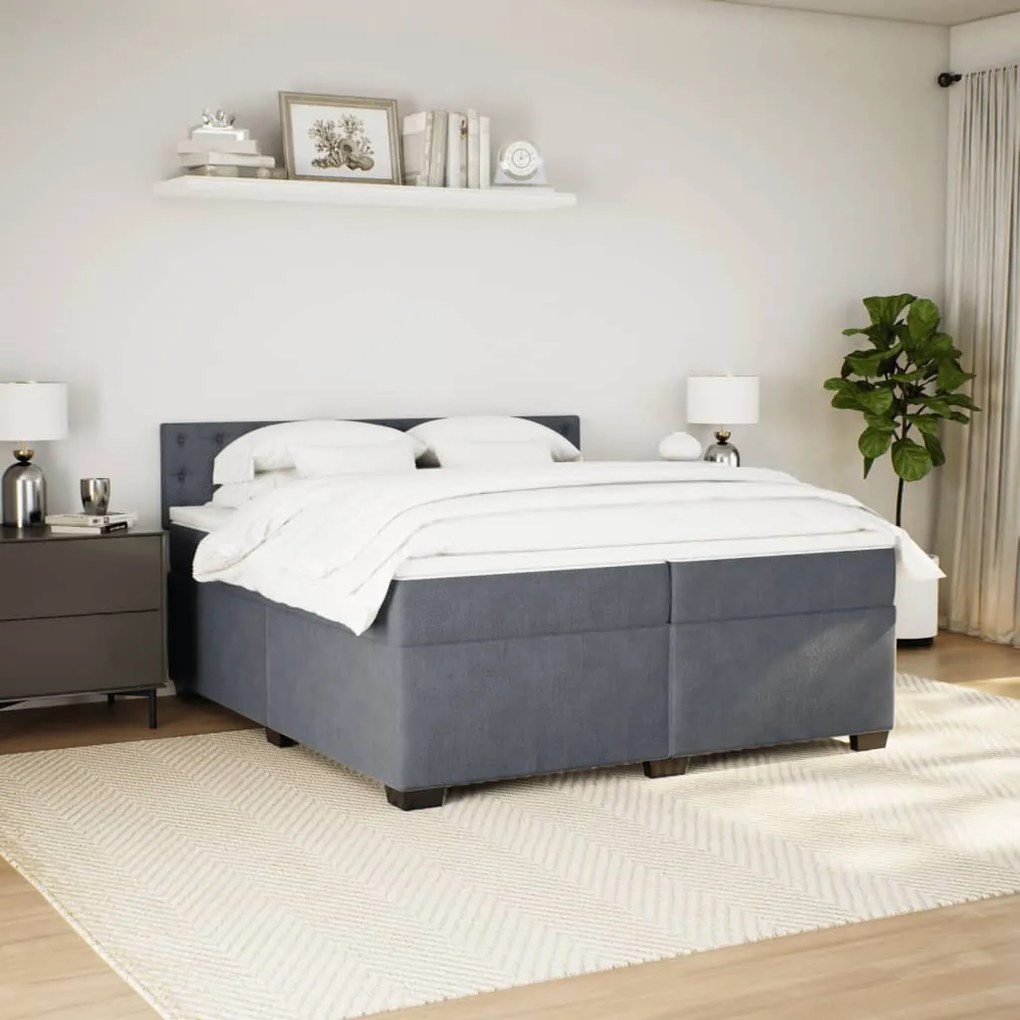 Cama com molas/colchão 200x200 cm veludo cinzento-escuro