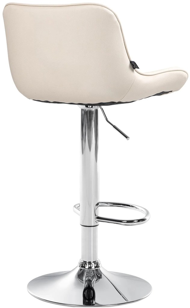 Banco alto em couro sintético com estrutura prateada 85-106 x 49 x 51 cm cor creme