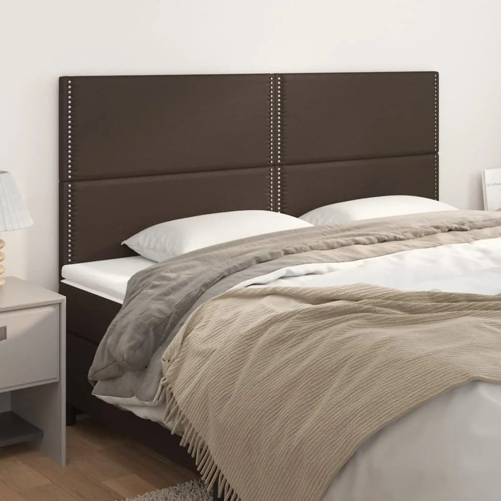 vidaXL Cabeceira de cama 4 pcs couro artificial 100x5x78/88cm castanho