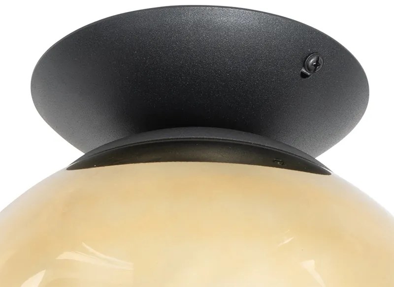 Candeeiro de teto Art Deco preto com vidro dourado - Pallon Art Deco